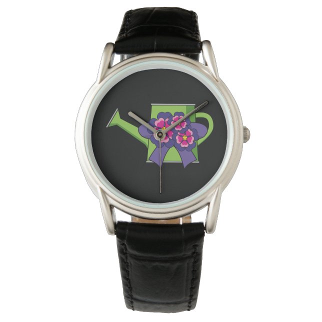 Cute Watering Can med Flowers Bouquet Armbandsur (Framsida)