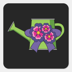 Cute Watering Can med Flowers Bouquet Fyrkantigt Klistermärke