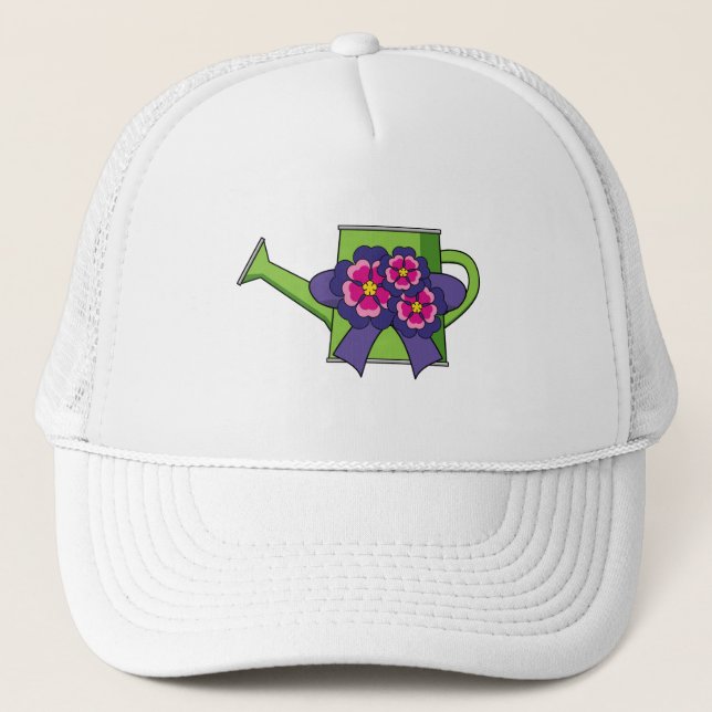 Cute Watering Can med Flowers Bouquet Keps (Framsida)