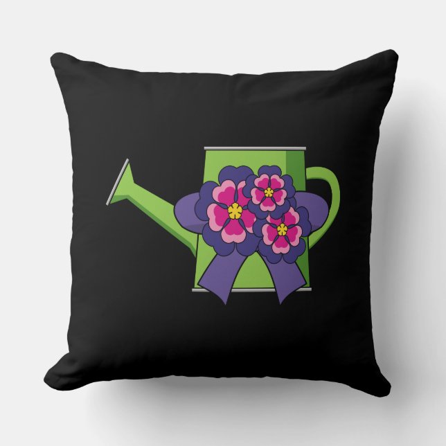 Cute Watering Can med Flowers Bouquet Kudde (Framsida)