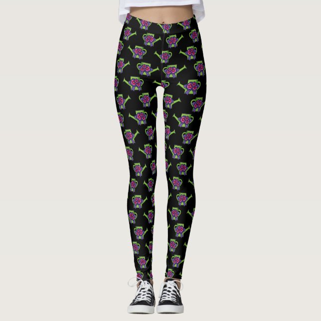 Cute Watering Can med Flowers Bouquet Leggings (Framsida)