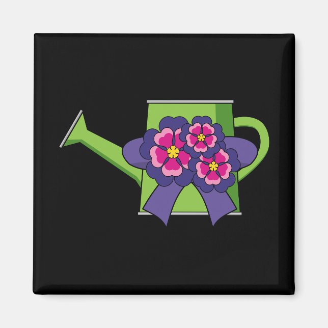 Cute Watering Can med Flowers Bouquet Magnet (Framsidan)