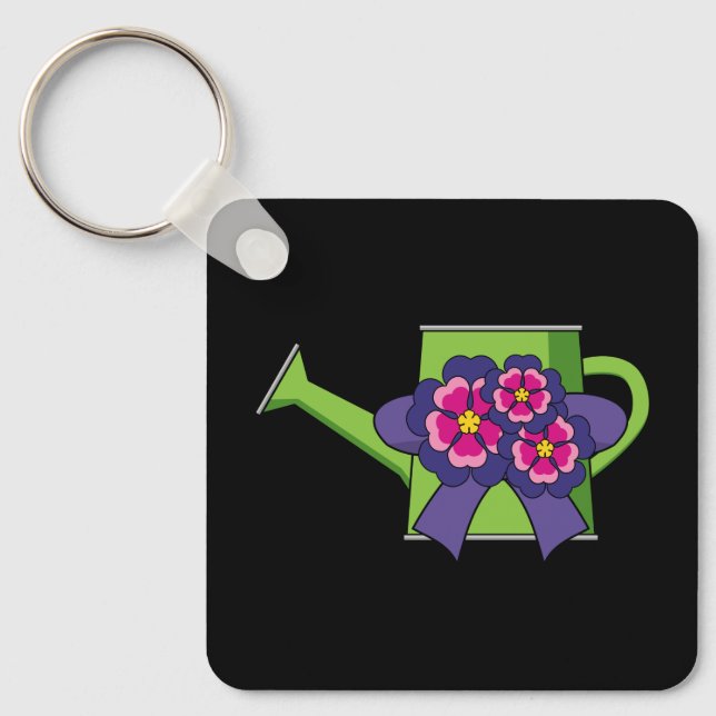 Cute Watering Can med Flowers Bouquet Nyckelring (Framsida)