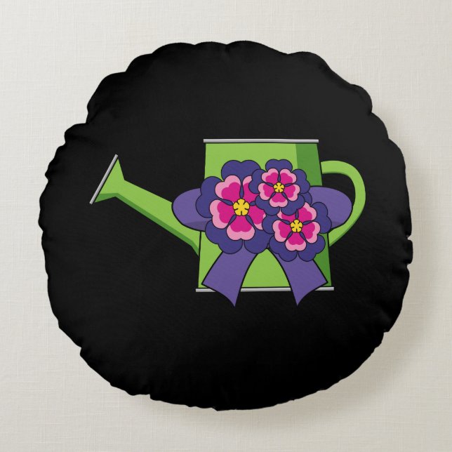 Cute Watering Can med Flowers Bouquet Rund Kudde (Framsidan)