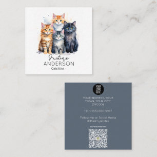 Cute waterIor illustration of Cats Cat Sitter Fyrkantigt Visitkort