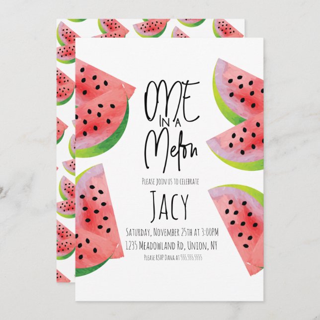 Cute Watermelon Birthday Watercolor, Party Inbjudningar (Fram/baksida)