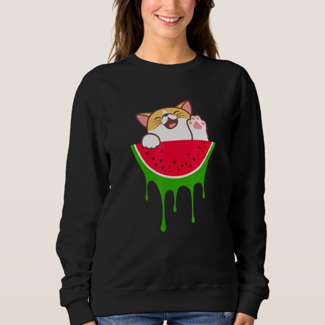 Cute Watermelon Cat Cat Summer Fruit T Shirt (Framsida)