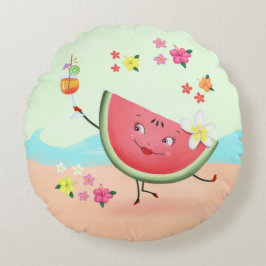 Cute Watermelon Character och Beach Rund Kudde