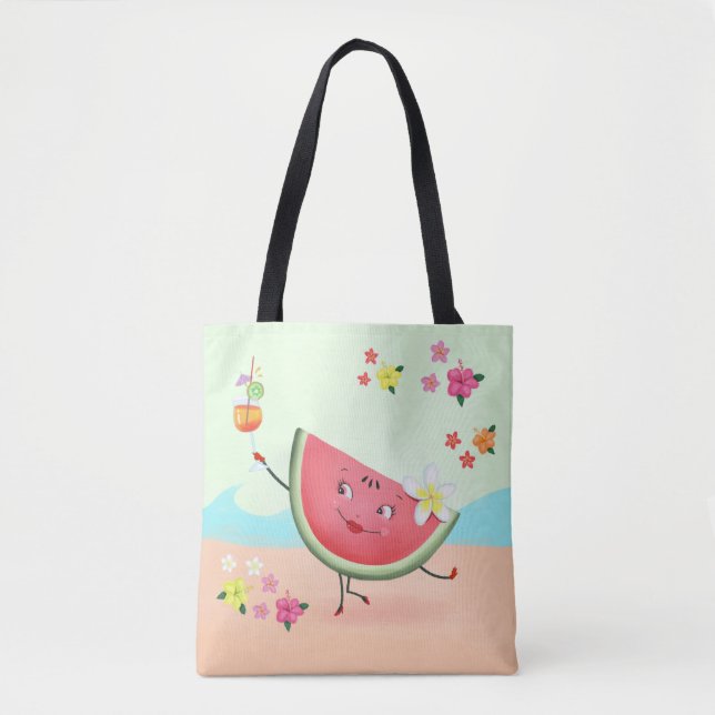 Cute Watermelon Character vid Beach Tygkasse (Framsida)