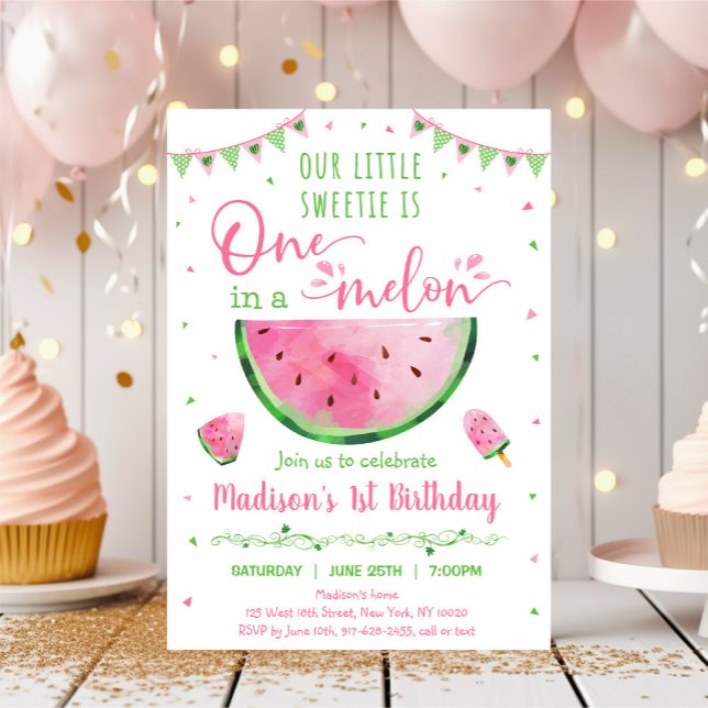 Cute Watermelon en i en melon första födelsedagen Inbjudningar (Skapare uppladdad)