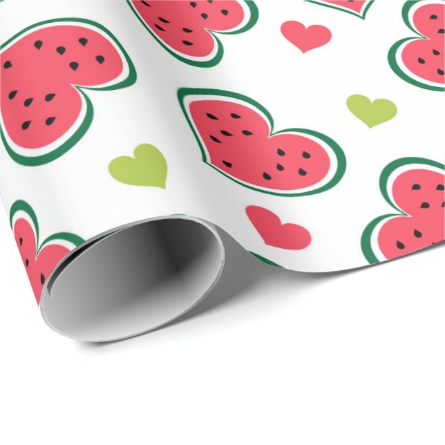 Cute Watermelon Hearts Girly Melons Fruit Mönster Presentpapper (Rullad Hörn)