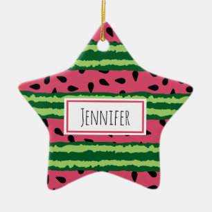 Cute Watermelon Mönster Rosa & Grönt Julgransprydnad Keramik