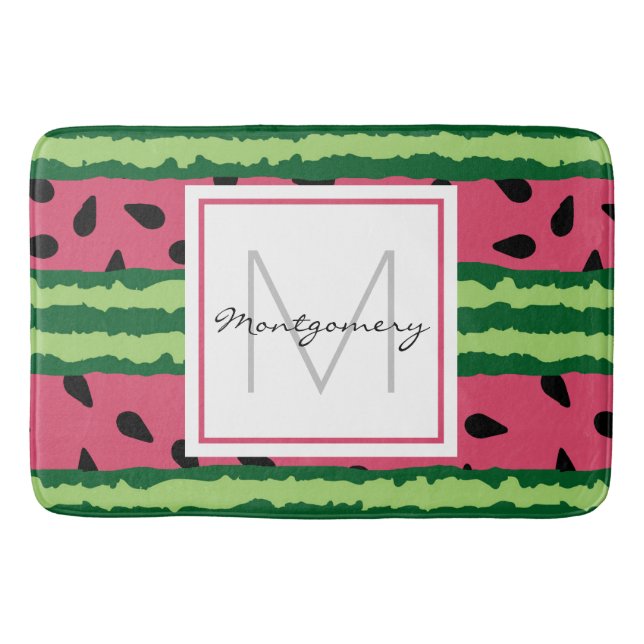 Cute Watermelon Mönster Rosa & Grönt Monogram Badrumsmatta (Framsidan)