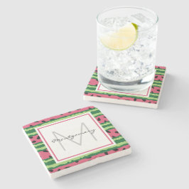 Cute Watermelon Mönster Rosa & Grönt Monogram Stenunderlägg