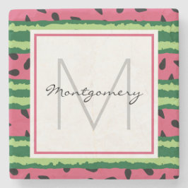 Cute Watermelon Mönster Rosa & Grönt Monogram Stenunderlägg