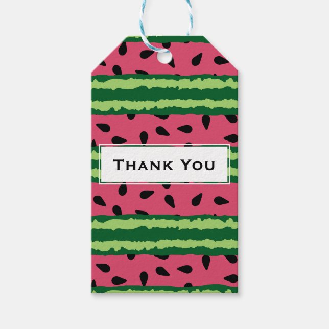 Cute Watermelon Mönster Rosa & Grönt Tack Presentetikett (Framsidan)