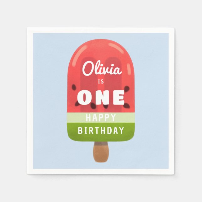 Cute Watermelon Popsicle 1:a födelsedag Pappersservett (Framsidan)