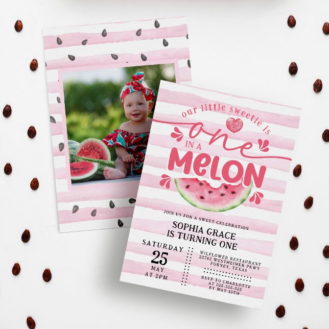 Cute Watermelon Rosa Girl 1:a Birthday Party Photo Inbjudningar (Skapare uppladdad)