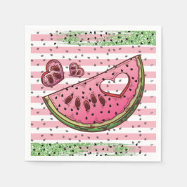 Cute Watermelon Rosa Grönt Glitter Birthday Pappersservett