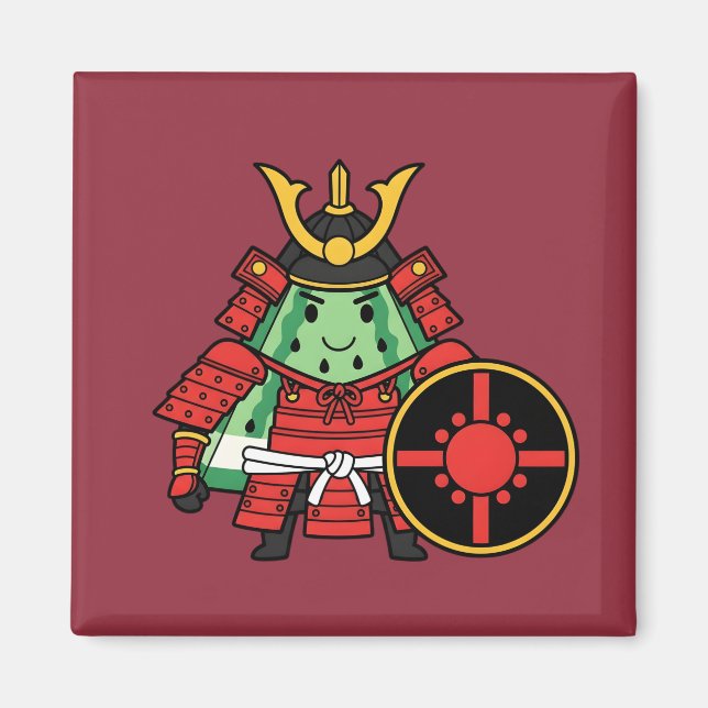 Cute Watermelon Shogun Samurai Warrior Illustratio Magnet (Framsidan)