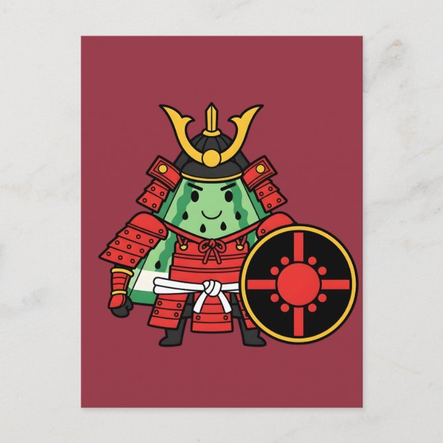 Cute Watermelon Shogun Samurai Warrior Illustratio Vykort (Framsida)