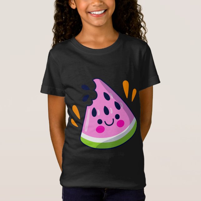 Cute Watermelon Slice Bita Vibrant Sommaravacation T Shirt (Framsida)