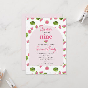 Cute Watermelon Summer Rosa Girl Birthday Inbjudningar