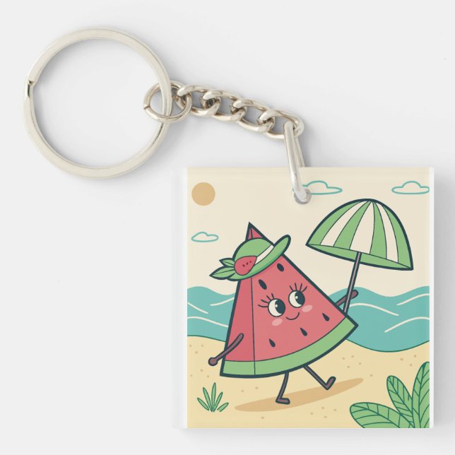 Cute Watermelon-tecken i Beach - Nyckelkedjan (Framsidan)