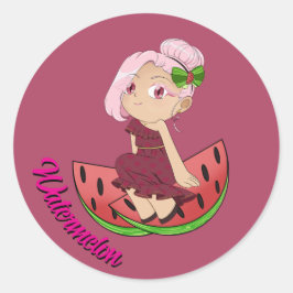 Cute Watermelon Theme Chibi with Sliced Melons Runt Klistermärke