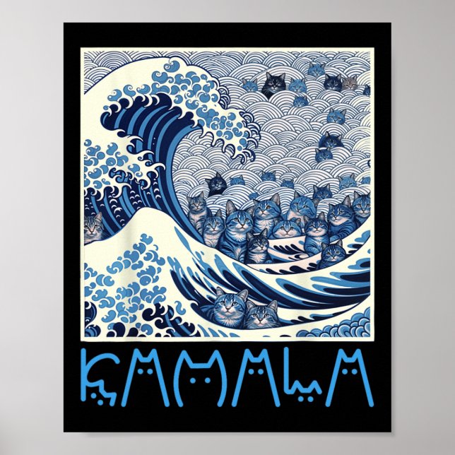 Cute Wave med blå katter för Kamala 1 Poster (Framsidan)