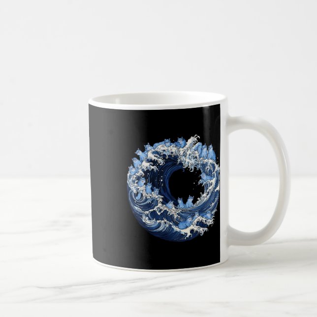 Cute Wave med blå katter för Kamala 2 Kaffemugg (Höger)