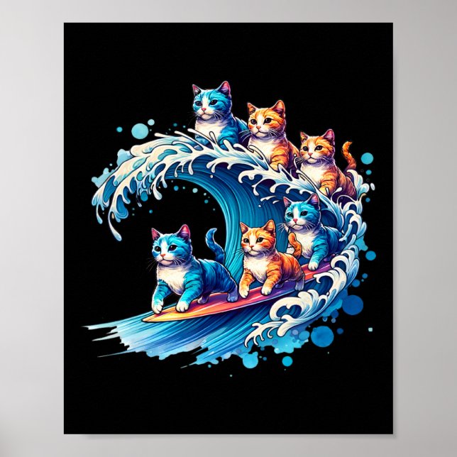 Cute Wave med blå katter för Kamala Funny 2 Poster (Framsidan)