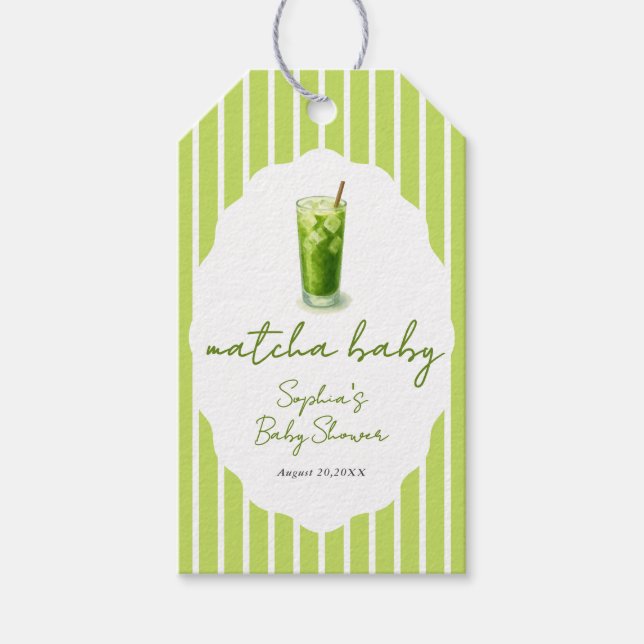 Cute Wavy Matcha Baby Green Baby Shower Favor Presentetikett (Framsidan)