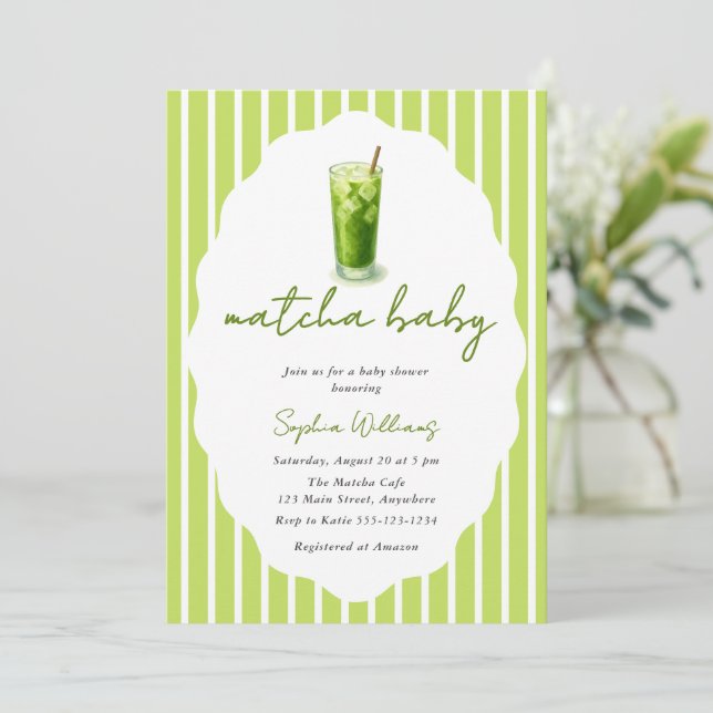 Cute Wavy Matcha Baby Green Modern Baby Shower Inbjudningar (Stående Fram)