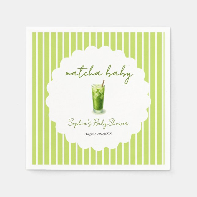 Cute Wavy Matcha Baby Green Modern Baby Shower Pappersservett (Framsidan)
