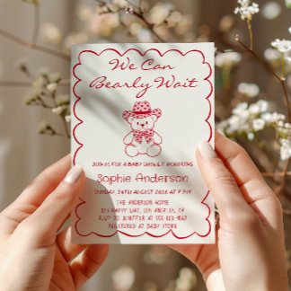Cute We Can Bearly Wait Teddy Bear Baby Shower Inbjudningar