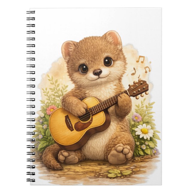 Cute Weasel Guitar Spiral Notebook Anteckningsbok (Framsidan)