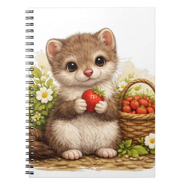 Cute Weasel Strawberry Kawaii Notebook Anteckningsbok (Framsidan)