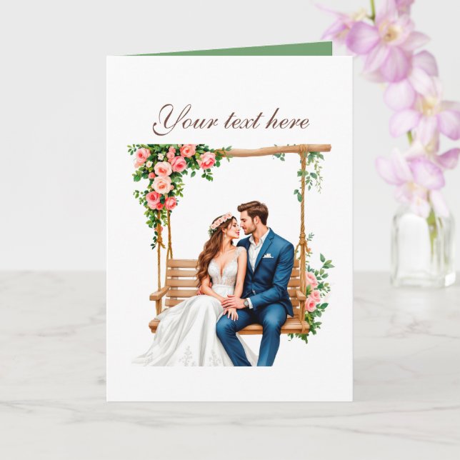 Cute Wedding couple customizable Kort (Orkide)