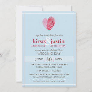 CUTE WEDDING INVITE modern fingeravtrycksblått Inbjudningar