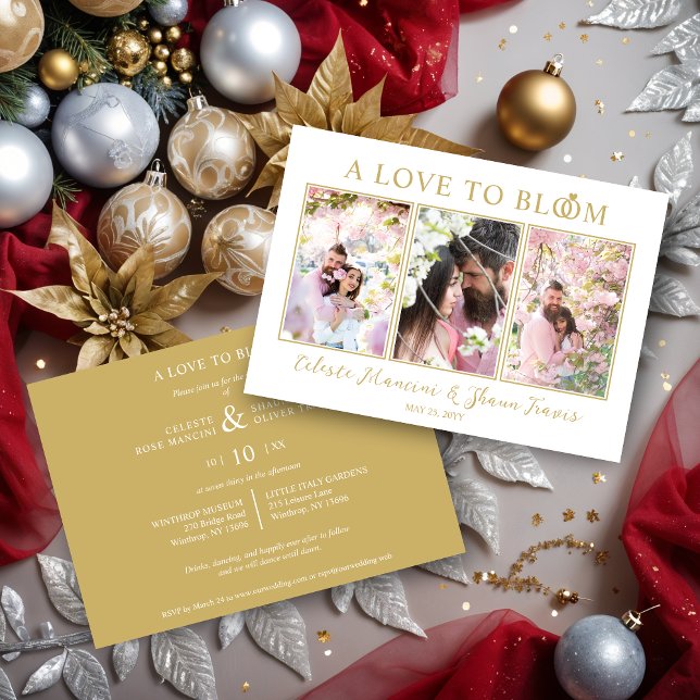Cute Wedding Rings Luxurious 3 Multi Photos  Inbjudningar (Cute Wedding Rings Luxurious 3 Multi Photos in Fake Gold Invitations Cards.)