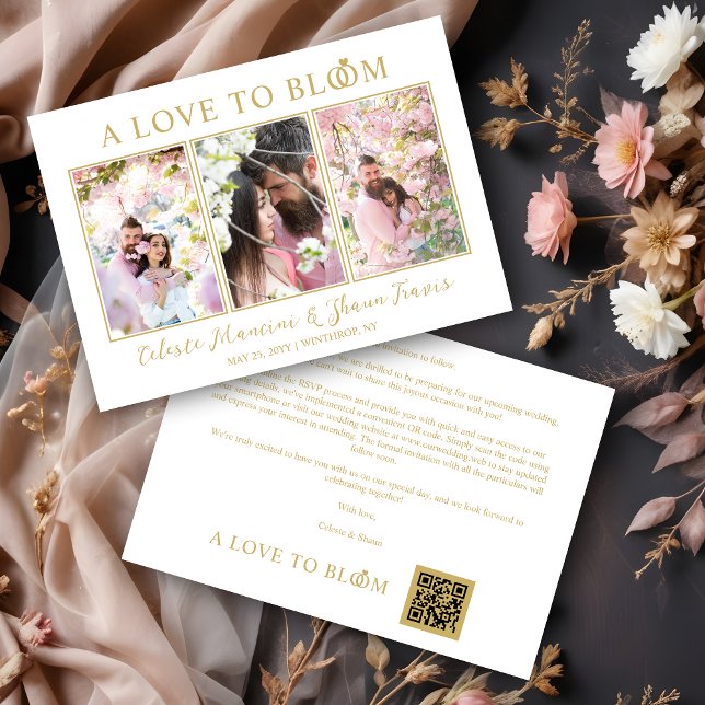 Cute Wedding Rings Luxurious 3 Multi Photos Spara Datumet (Cute Wedding Rings Luxurious 3 Multi Photos in Fake Gold Save the Date Card with Envelope,)