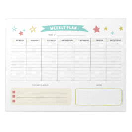 Cute Weekly Planner för barn Anteckningsblock