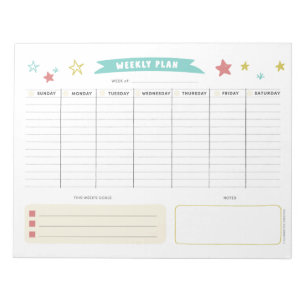 Cute Weekly Planner för barn Anteckningsblock