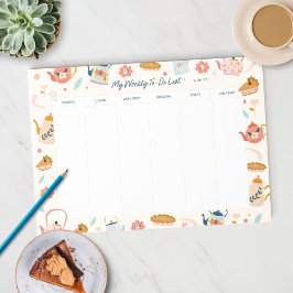Cute Weekly Planner Tea Party Anteckningsblock