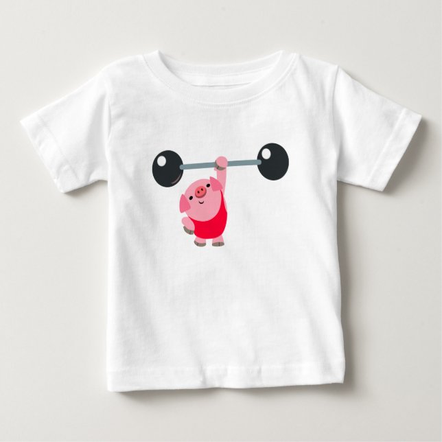 Cute Weightlyftande Tecknad Gris Baby T-Shirt (Framsida)