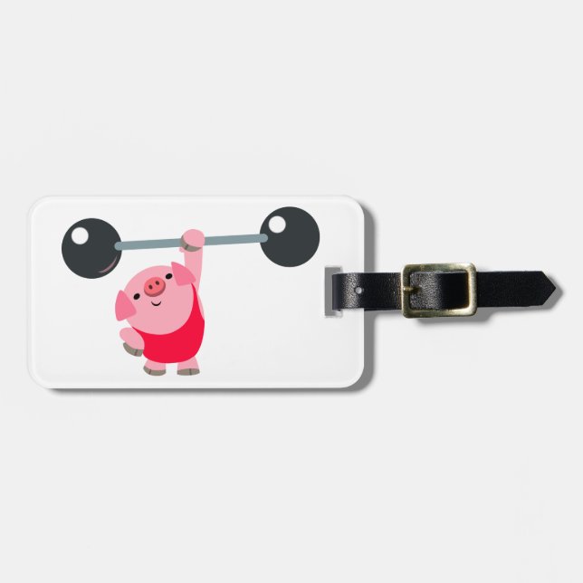 Cute Weightlyftande Tecknad Gris Luggage Tag Bagagebricka (Horisontell Framsida)