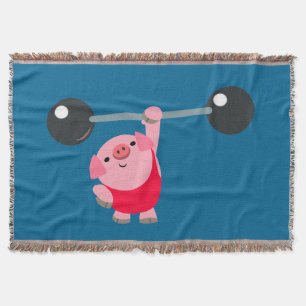 Cute Weightlyftande Tecknad Gris Mysfilt