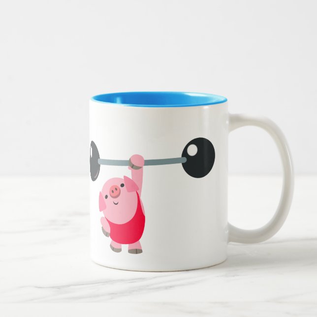 Cute Weightlyftande Tecknad Gris Två-Tonad Mugg (Höger)