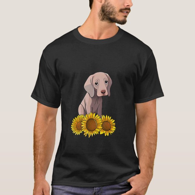 Cute Weimaraner Dog Sunflower Graphic for Women Fl T Shirt (Framsida)